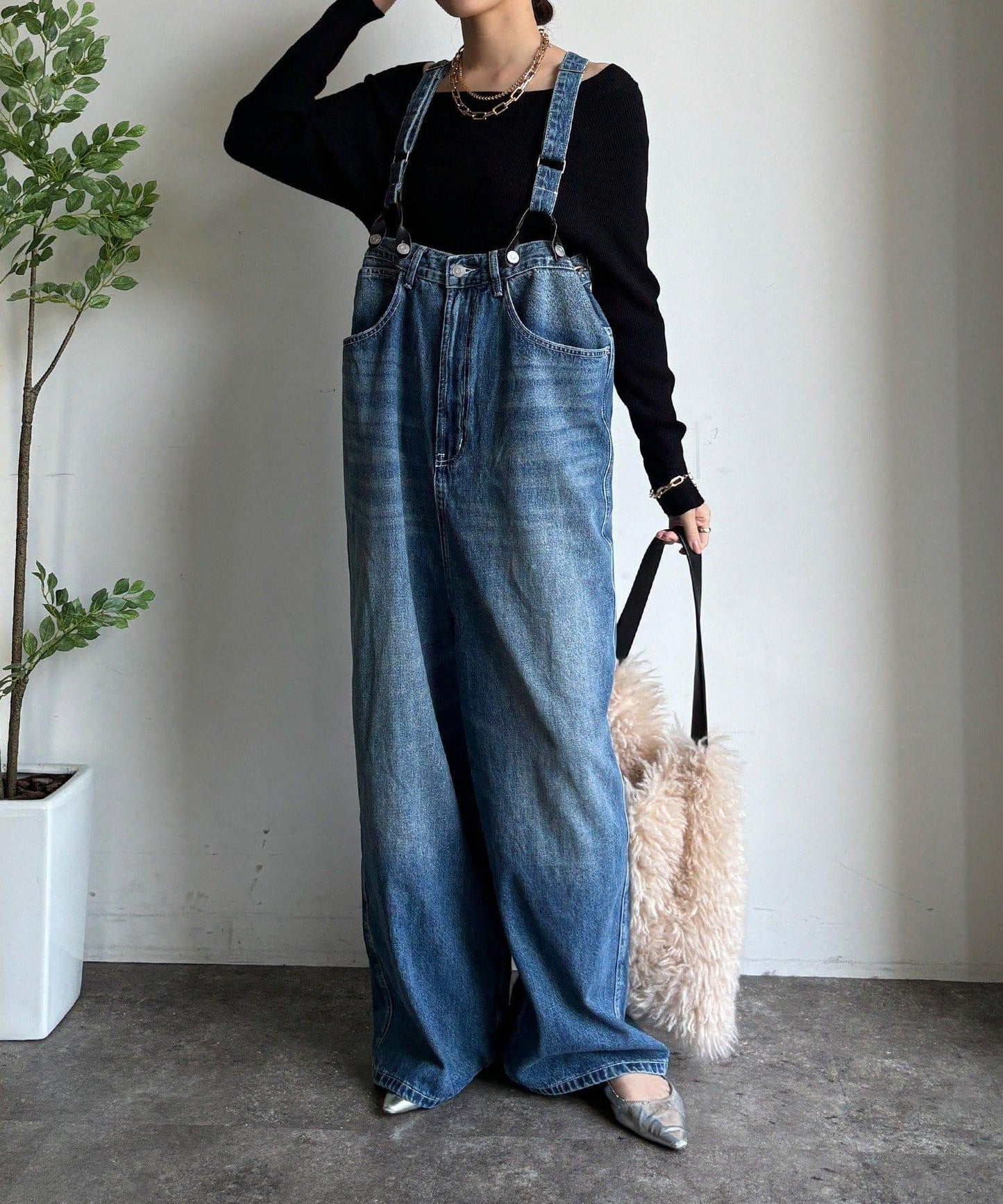 帶吊帶牛仔連體褲