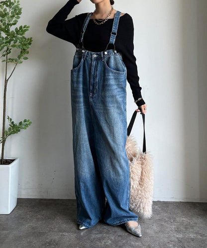 帶吊帶牛仔連體褲