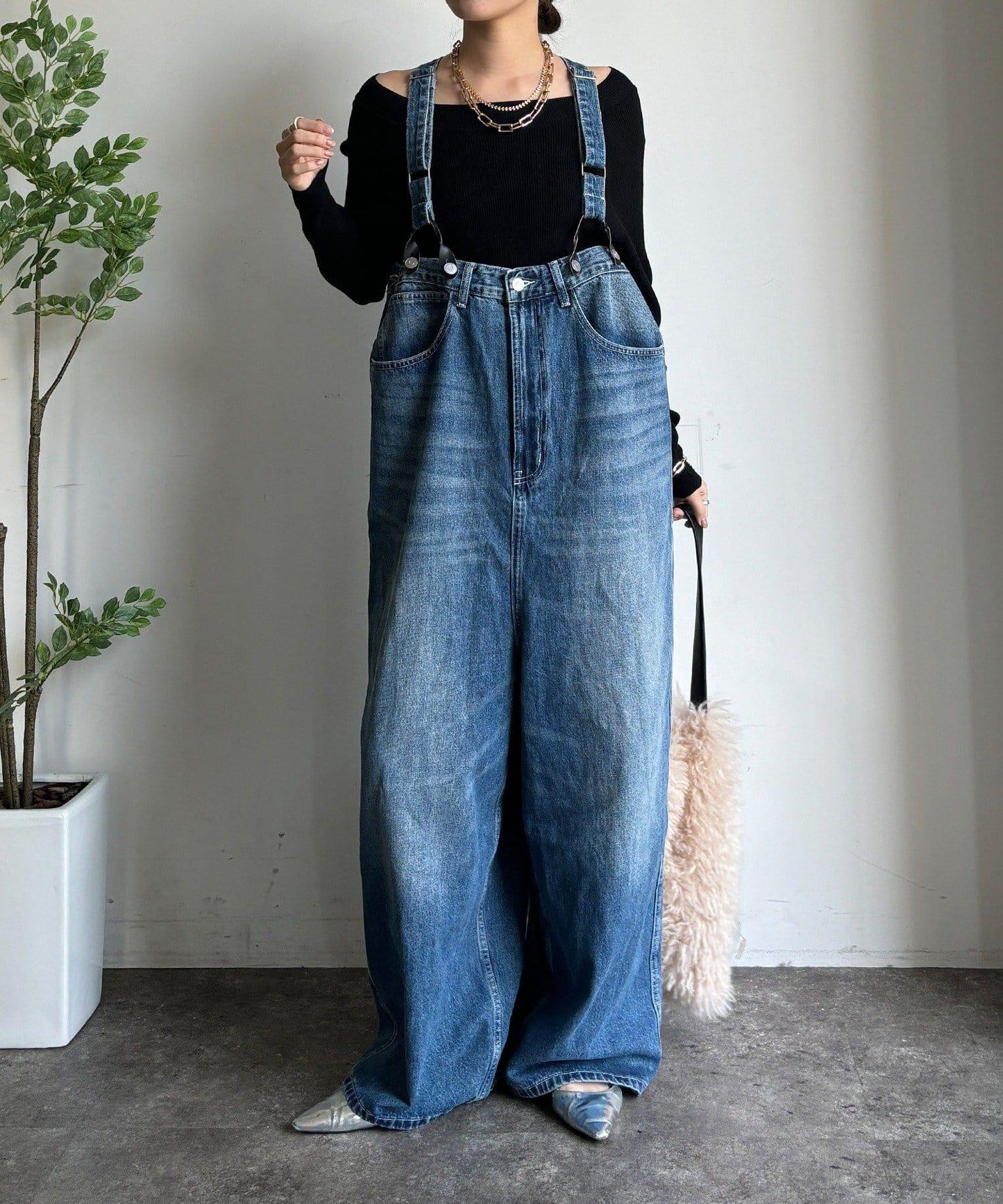 帶吊帶牛仔連體褲