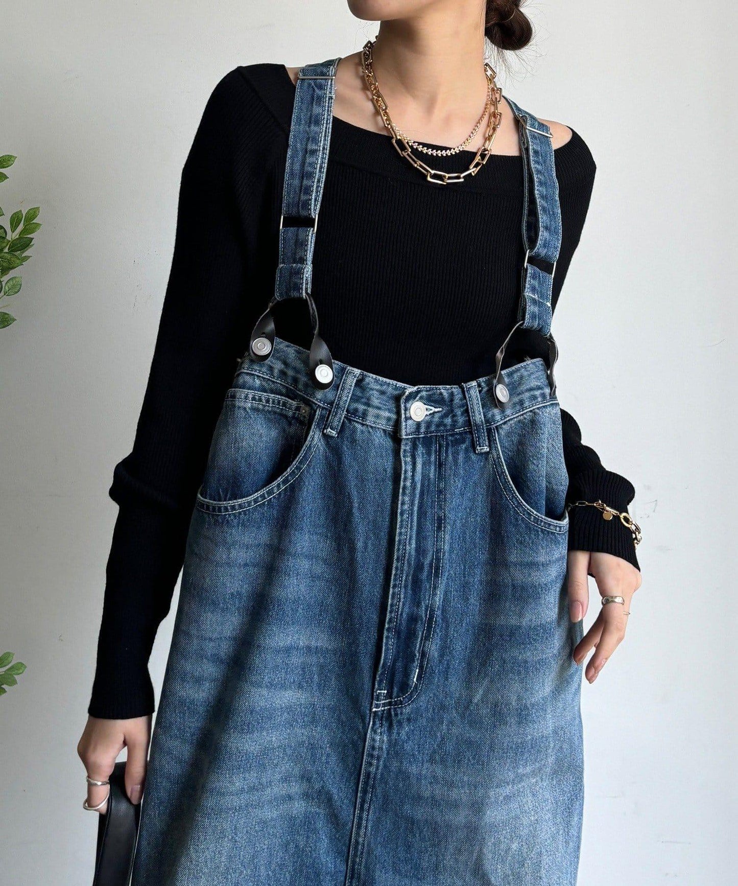 帶吊帶牛仔連體褲