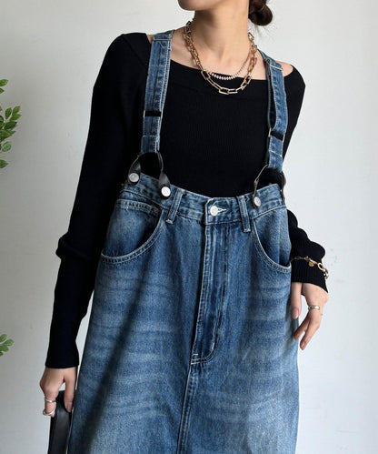 帶吊帶牛仔連體褲