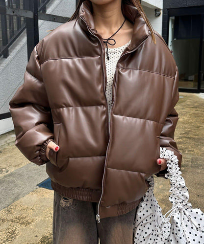 仿皮革泡芙夾克
