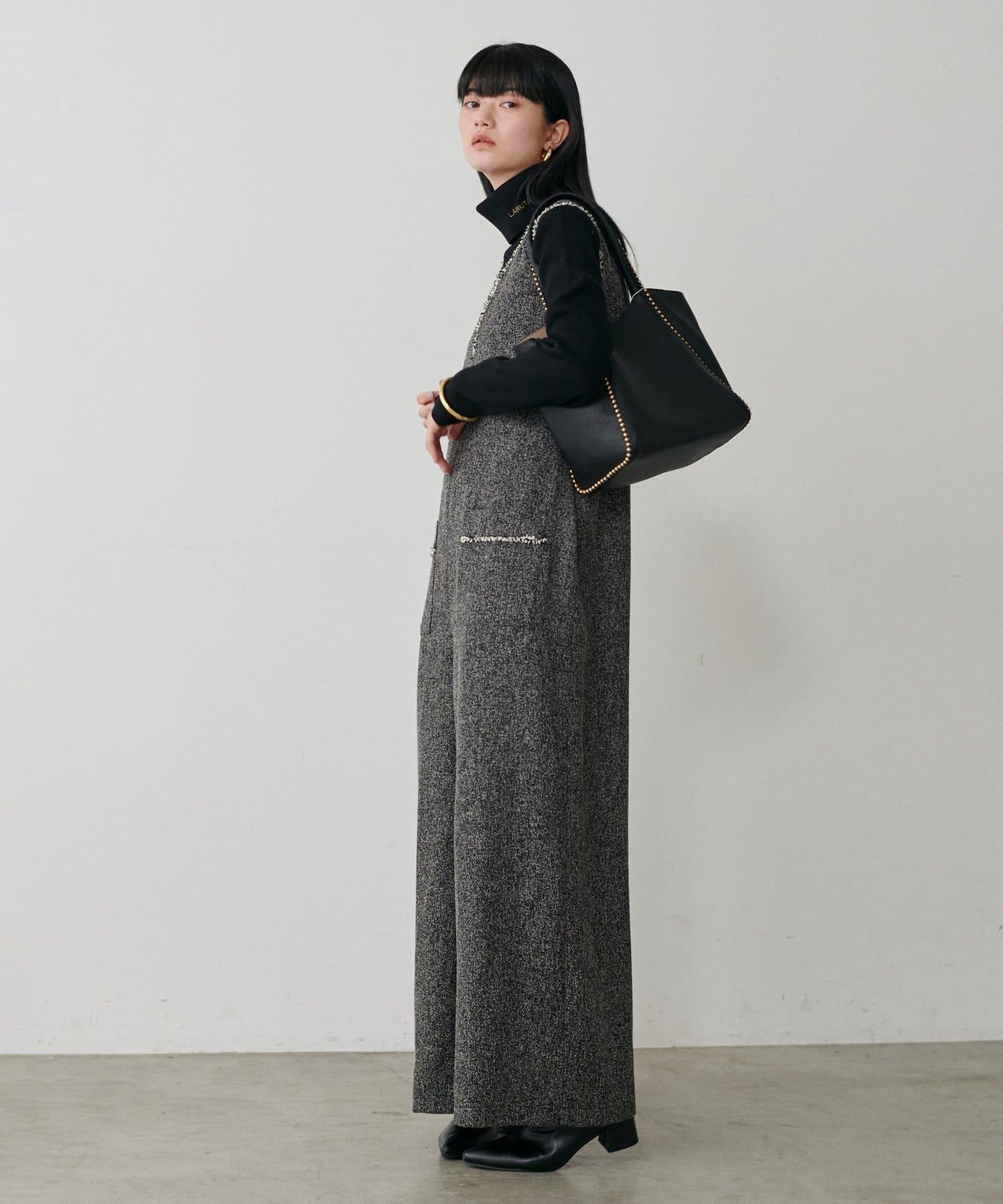 流蘇花呢揹帶褲