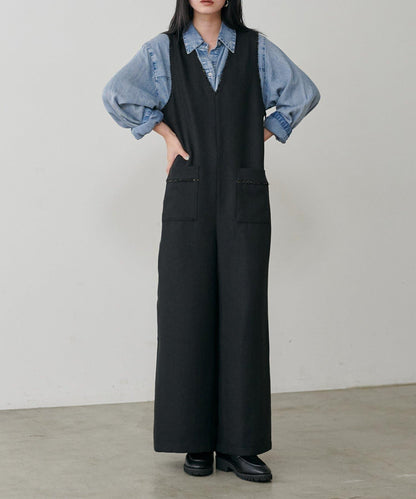 流蘇花呢揹帶褲