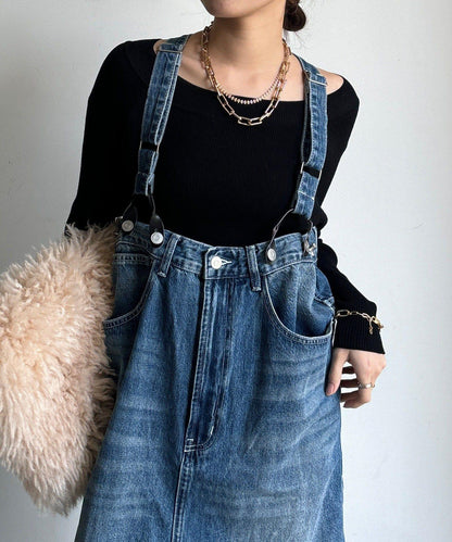 帶吊帶牛仔連體褲