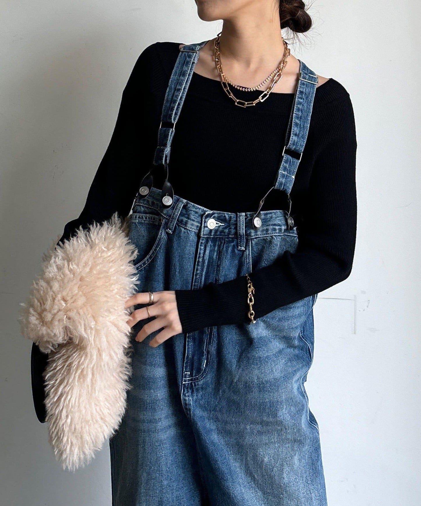 帶吊帶牛仔連體褲