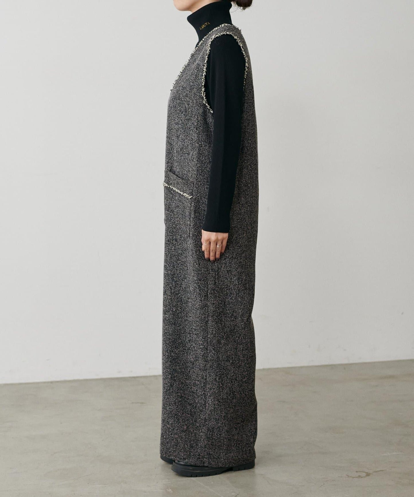 流蘇花呢揹帶褲