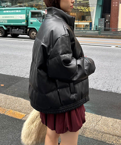 仿皮革泡芙夾克