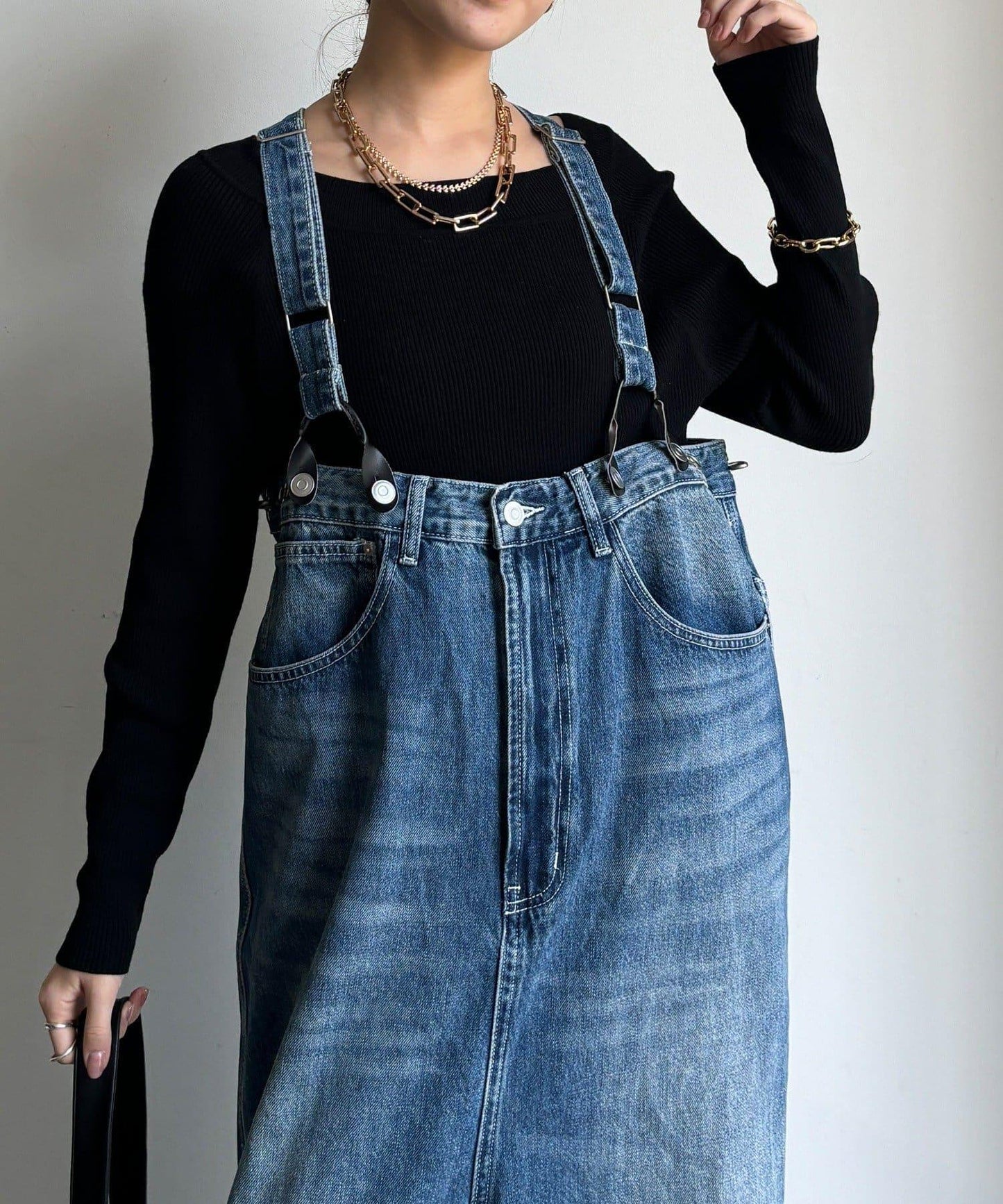帶吊帶牛仔連體褲