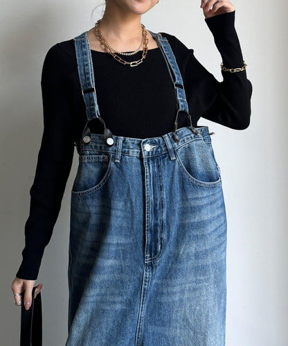 帶吊帶牛仔連體褲