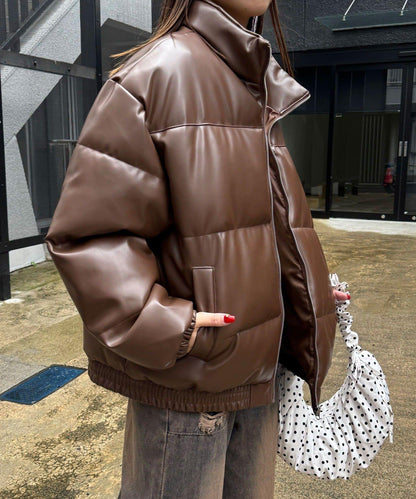 仿皮革泡芙夾克