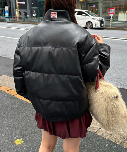 仿皮革泡芙夾克