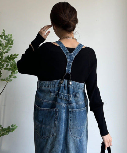 帶吊帶牛仔連體褲