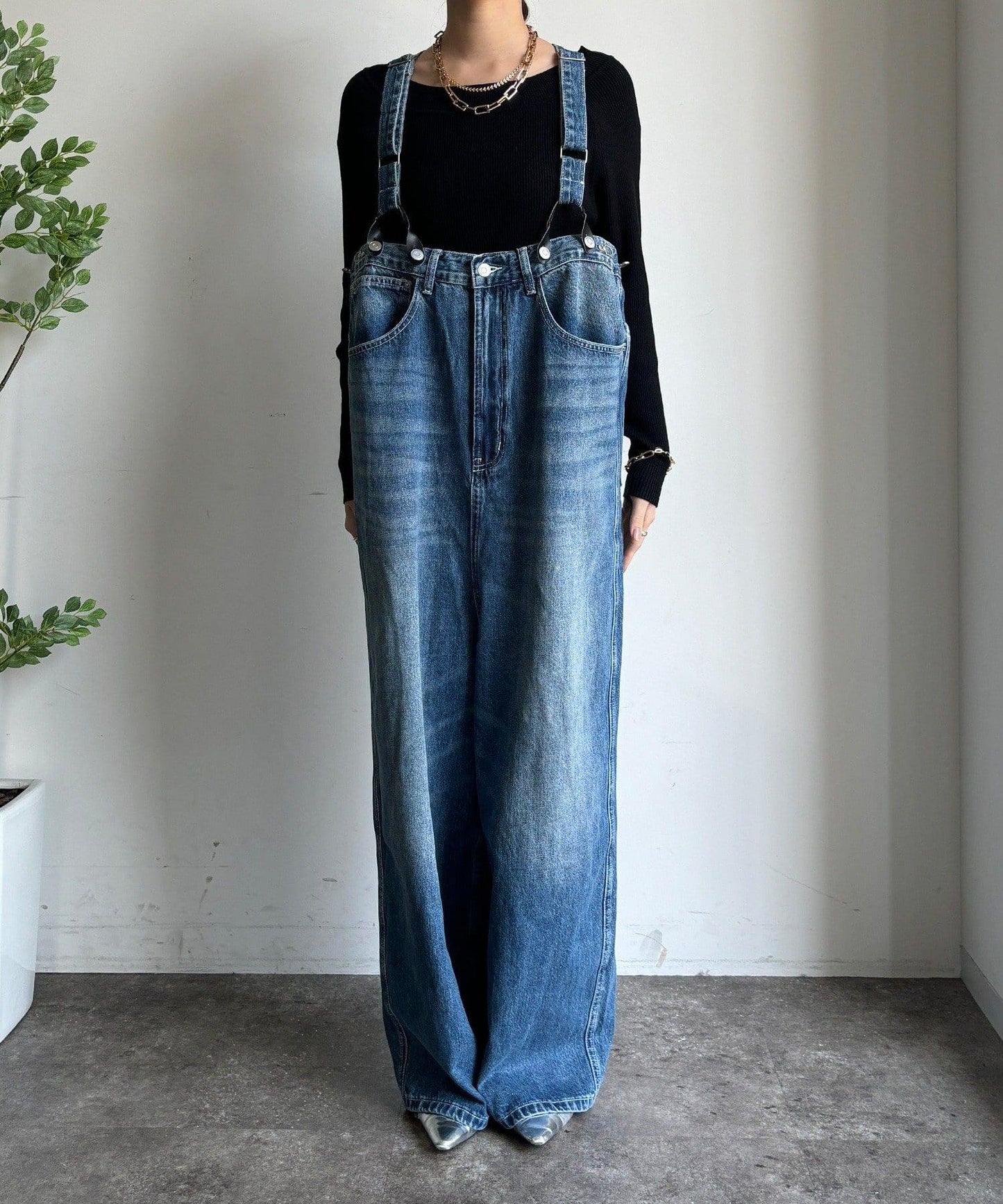 帶吊帶牛仔連體褲