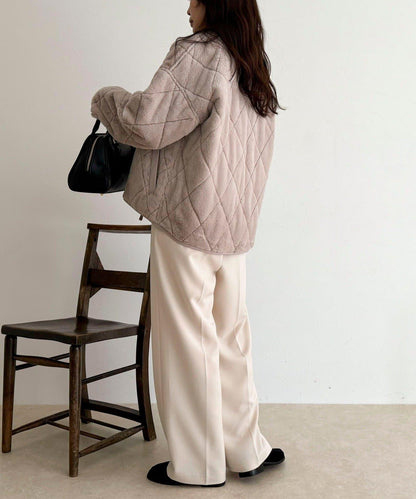 毛絨絎縫拉鍊大衣