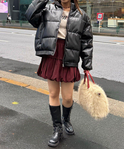 仿皮革泡芙夾克