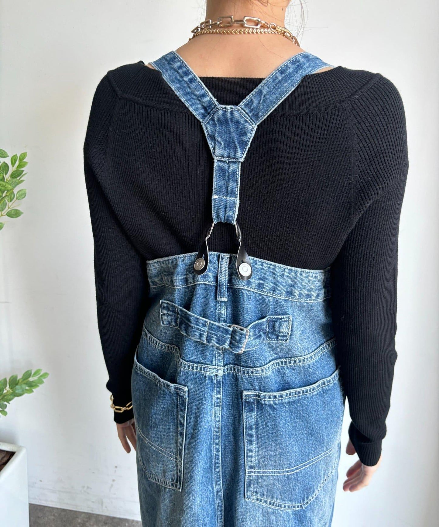 帶吊帶牛仔連體褲