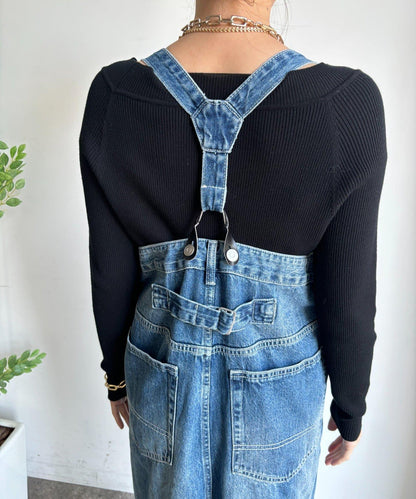 帶吊帶牛仔連體褲