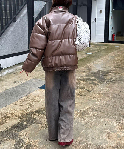 仿皮革泡芙夾克