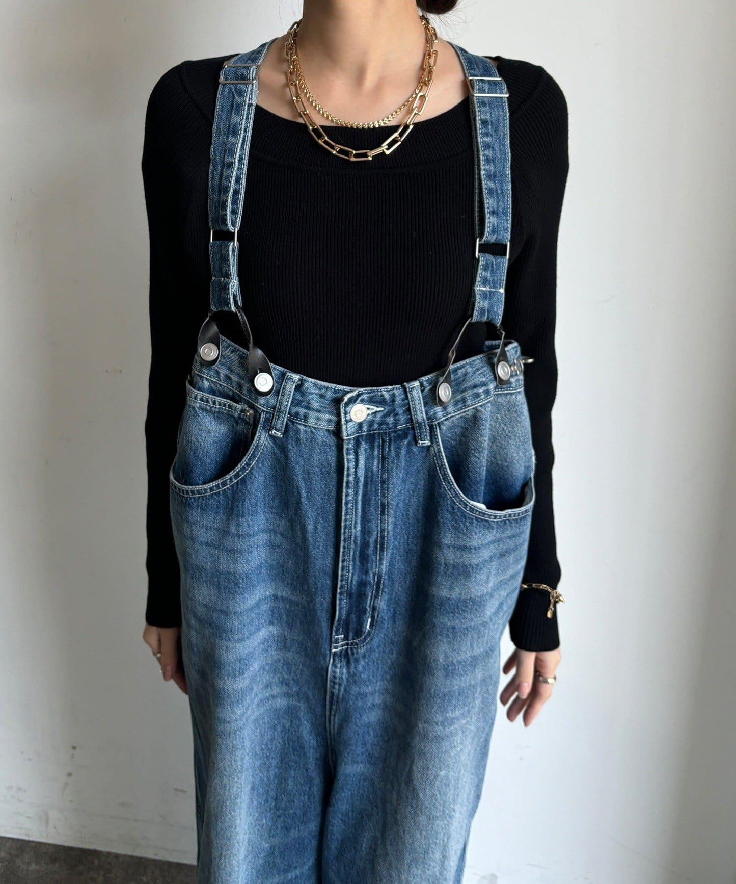 帶吊帶牛仔連體褲