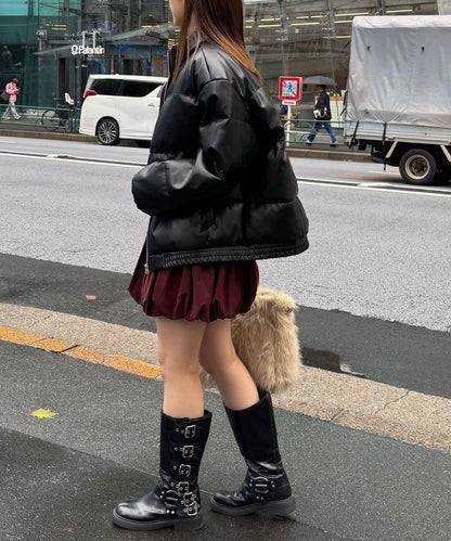 仿皮革泡芙夾克