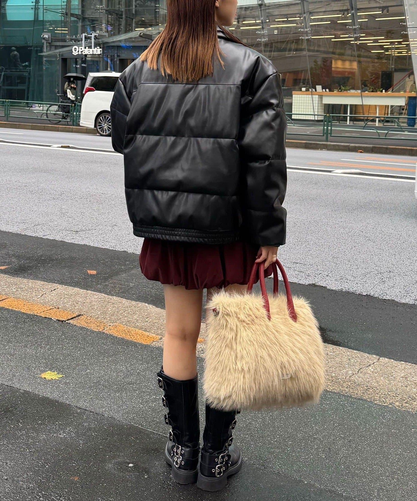 仿皮革泡芙夾克