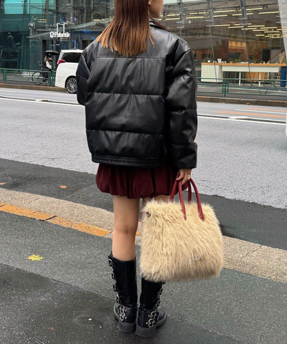 仿皮革泡芙夾克