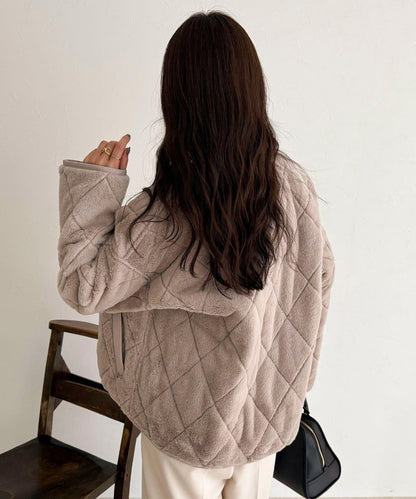 毛絨絎縫拉鍊大衣