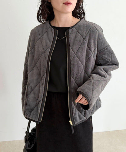 毛絨絎縫拉鍊大衣