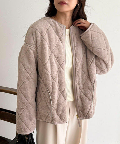 毛絨絎縫拉鍊大衣