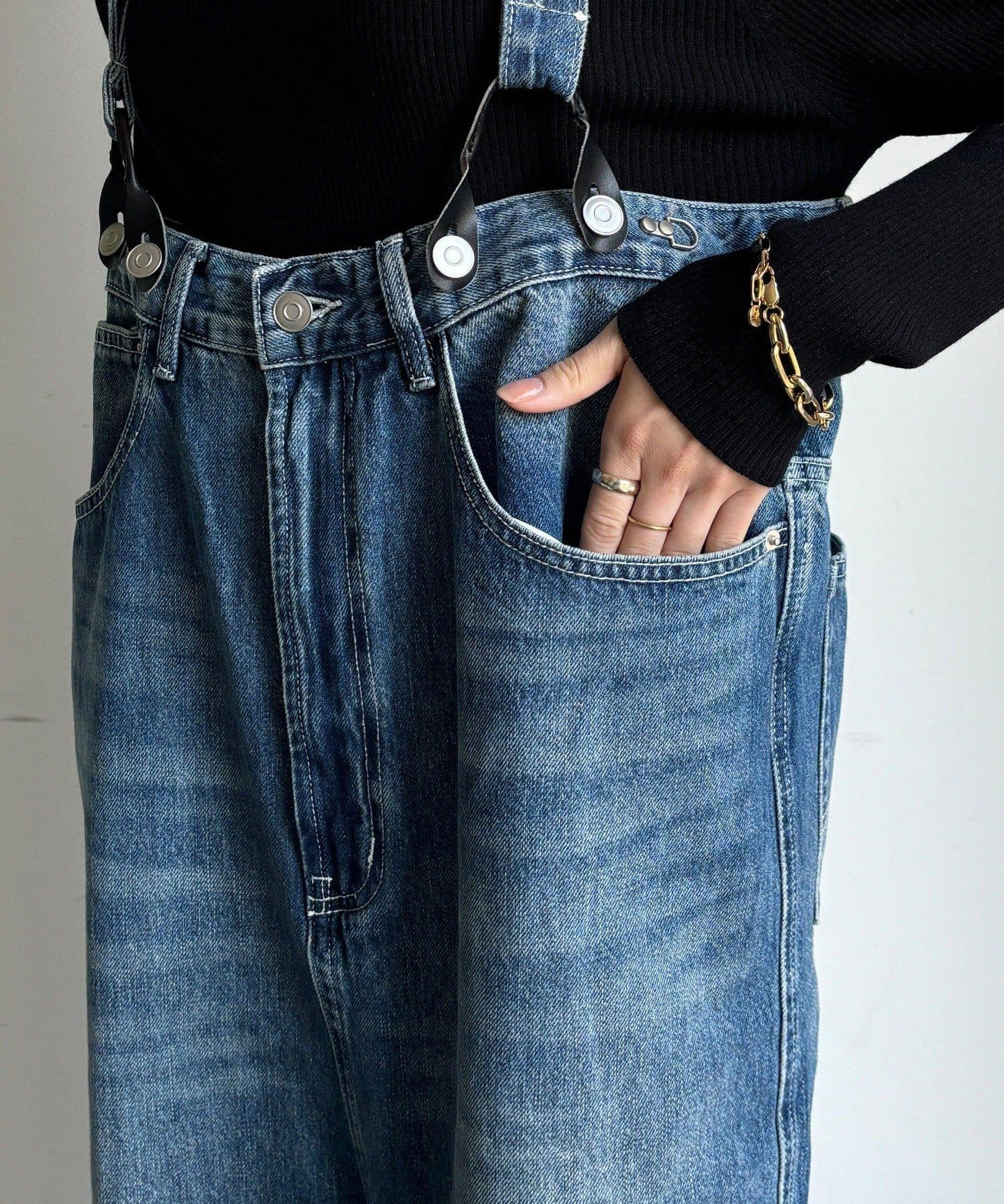 帶吊帶牛仔連體褲