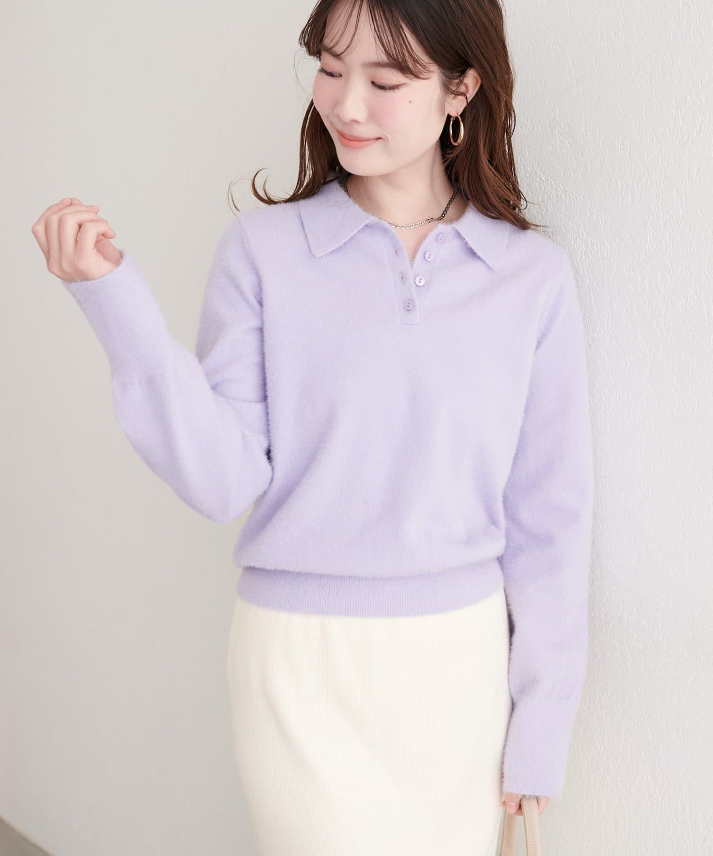 柔軟長絨帶領針織衫