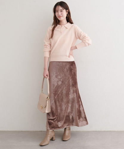 柔軟長絨帶領針織衫