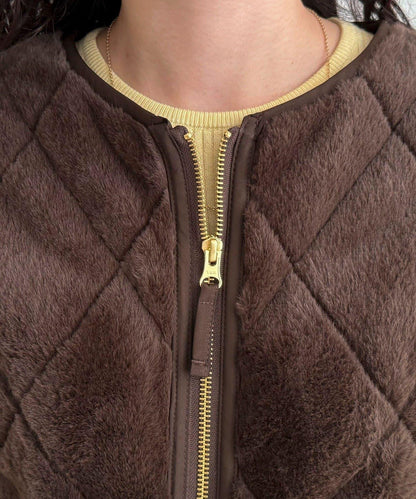 毛絨絎縫拉鍊大衣