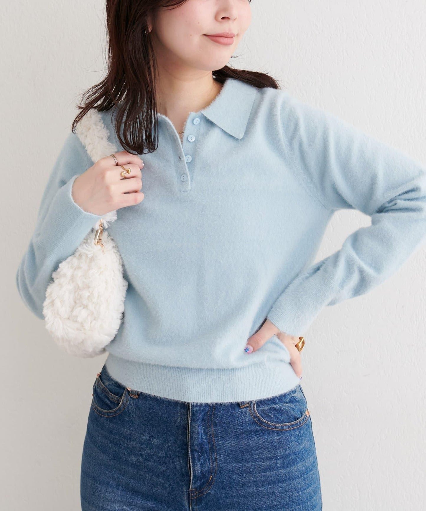 柔軟長絨帶領針織衫