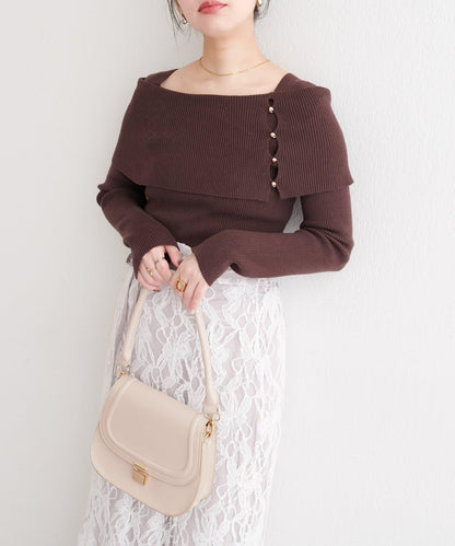 一字肩設計針織衫