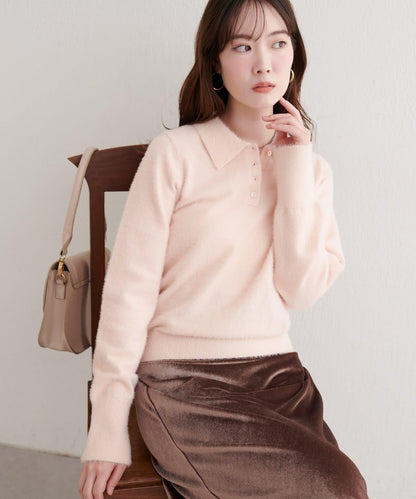 柔軟長絨帶領針織衫