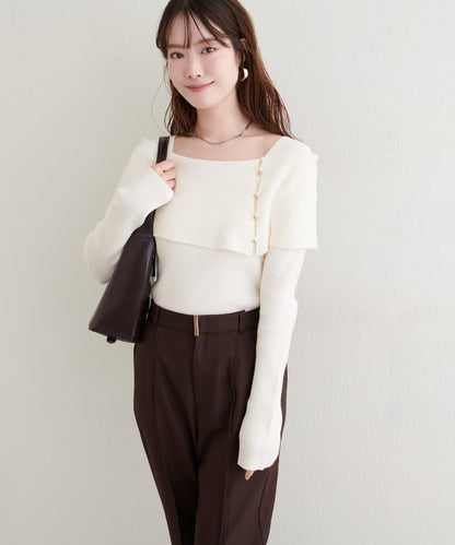 一字肩設計針織衫