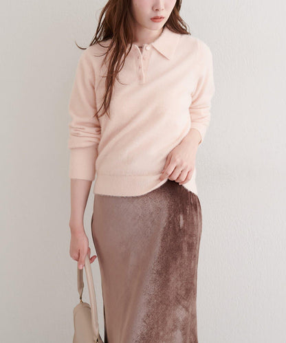 柔軟長絨帶領針織衫