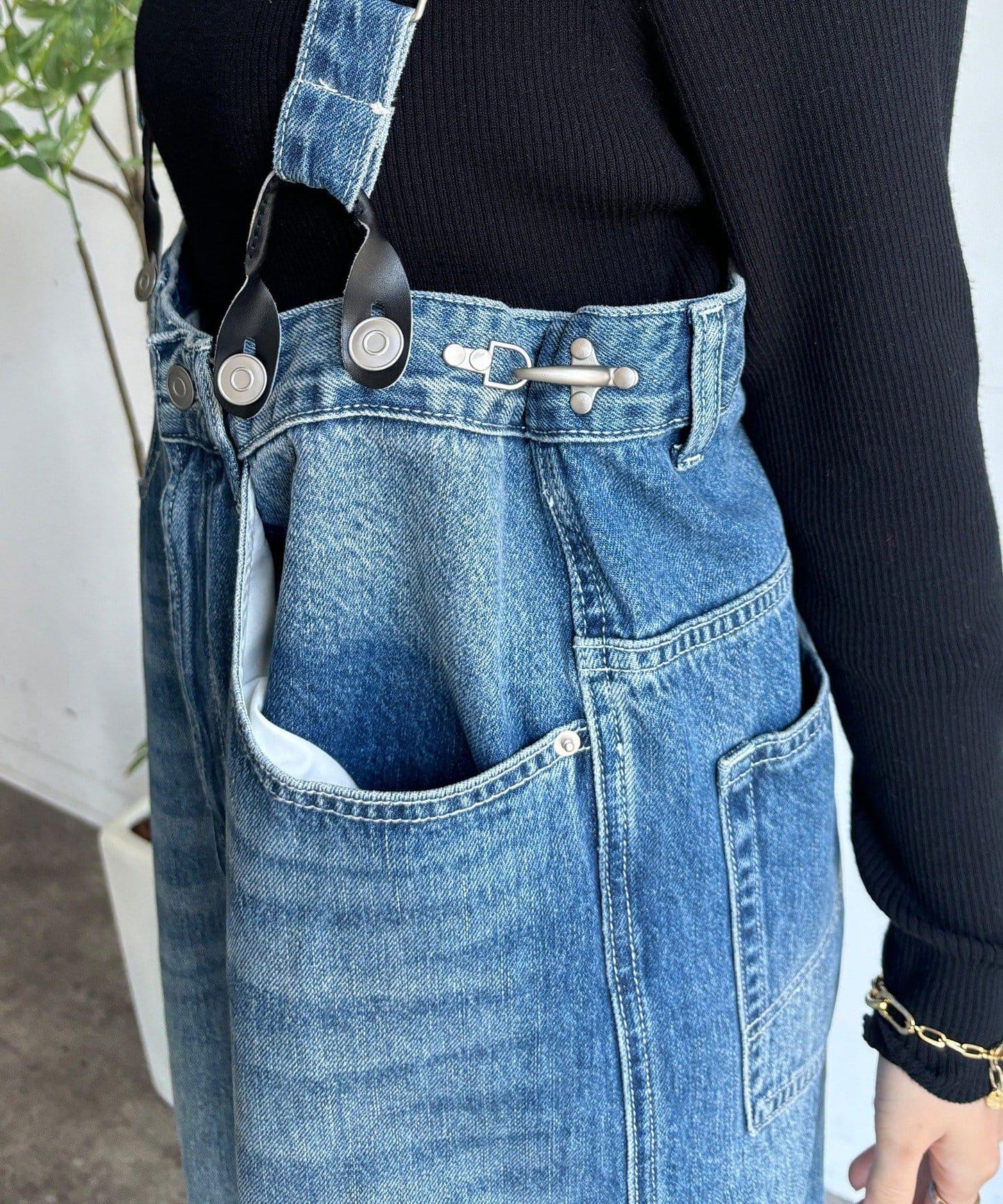 帶吊帶牛仔連體褲