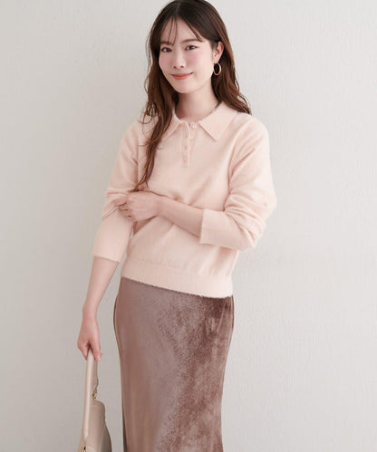 柔軟長絨帶領針織衫