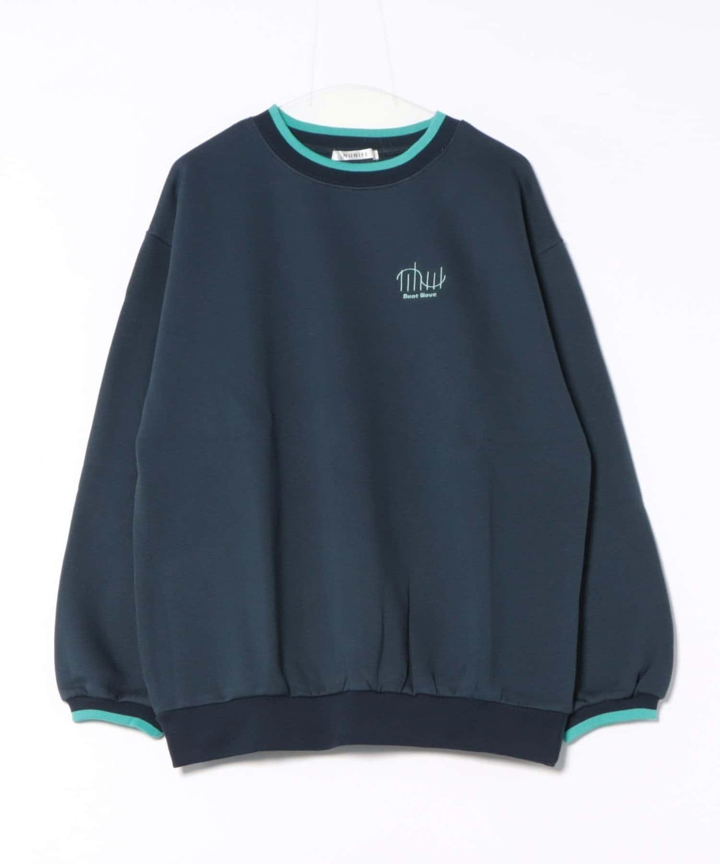 NUNIFE 條紋羅紋胸部刺繡加絨衛衣