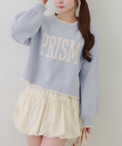 拼色條紋標誌針織衫