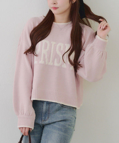 拼色條紋標誌針織衫