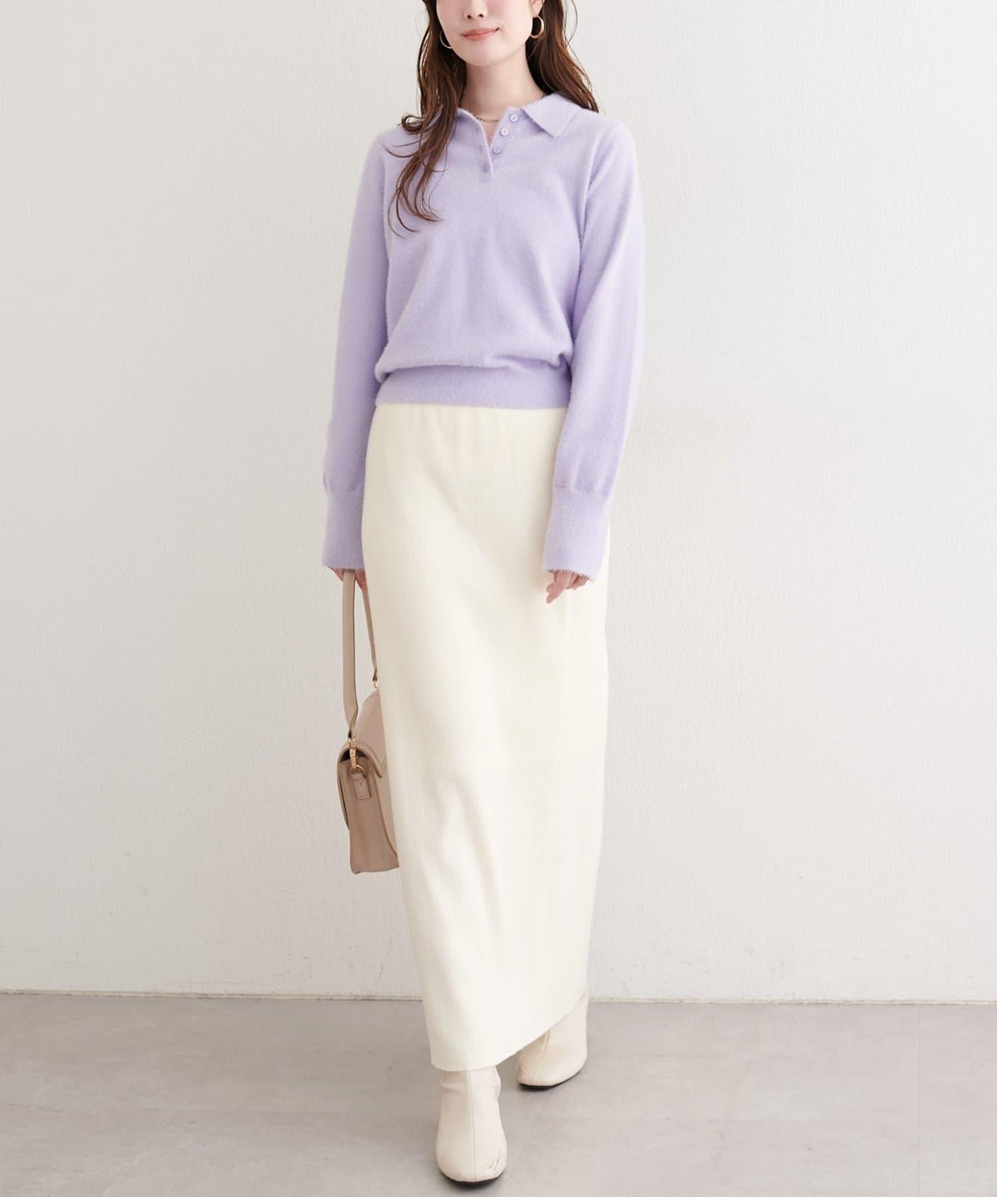 柔軟長絨帶領針織衫