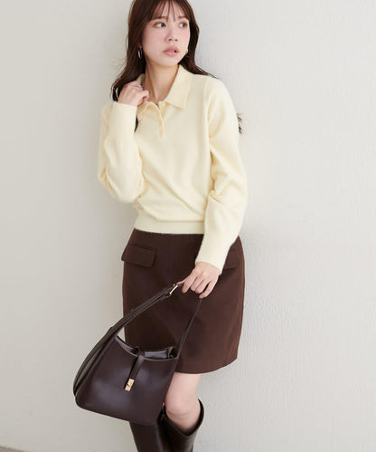 柔軟長絨帶領針織衫