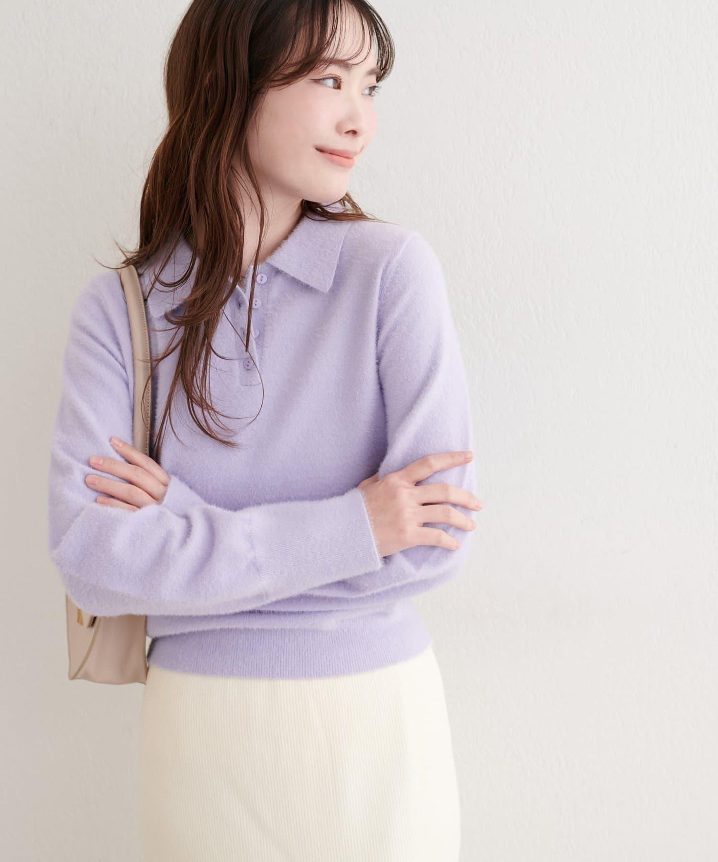 柔軟長絨帶領針織衫