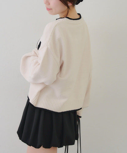 拼色條紋標誌針織衫