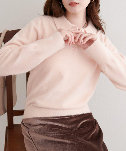 柔軟長絨帶領針織衫
