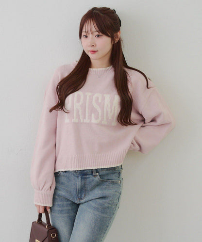 拼色條紋標誌針織衫